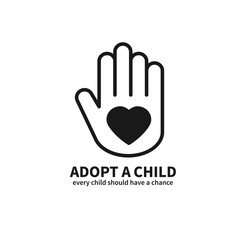 Adopt a Child. Hand with Heart Line Icon. Volunteer Help Care Protection Support Theme. Child Adoption Sign and Symbol.