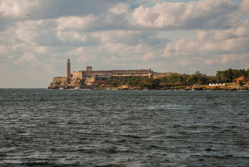 The Castillo Del Morro lighthouse in Havana. View from Malecon waterfront. The old fortress Cuba