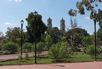 Park Francisco Canton with the church San Servivio in Valladolid, Mexico
