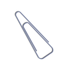 Bright metallic realistic paper clip with shadow on white
