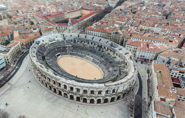 Aerial view of ancient roman amphitheatre