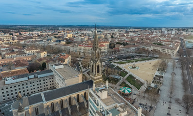 Panorama of the Central square of the French city of Nimes