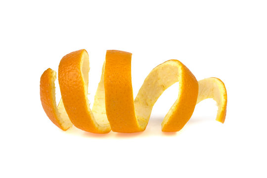 peel of an orange spiral on a white background