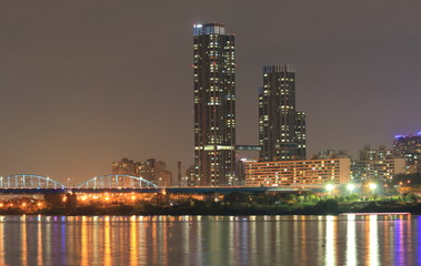 Fototapeta na wymiar Han river cityscape night Seoul South Korea