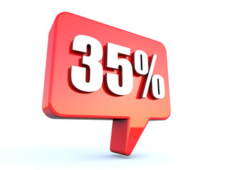 35 percent off sign on glossy red rectangle bubble on white background