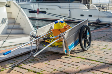 Trolley with stuff for washing the yacht