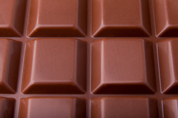 Milk chocolate bar macro very close view, from above.