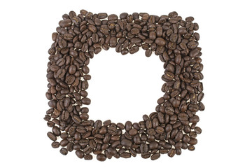 frame of coffee beans concept of love for coffee on white background