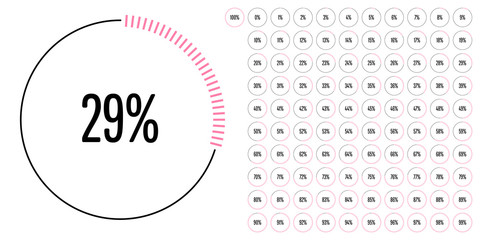 Set of circle percentage diagrams from 0 to 100 ready-to-use for web design, user interface (UI) or infographic - indicator with pink