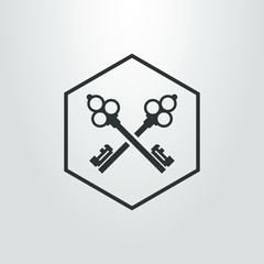 Black and white abstract icon keys in a hexagon