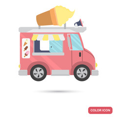 Fototapeta premium Mobile van with ice cream color flat icon