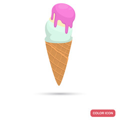 Ice cream cone with raspberry syrup color flat icon