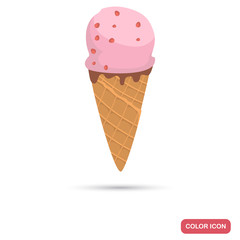 Strawberry ice cream cone color flat icon