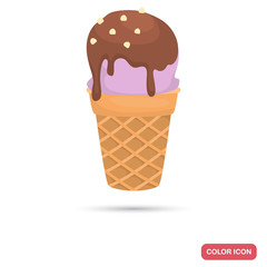 Wafer glass of berry ice cream with chocolate color flat icon