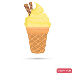 Wafer glass of lemon ice cream color flat icon