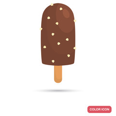 Chocolate ice cream with nuts on stick color flat icon