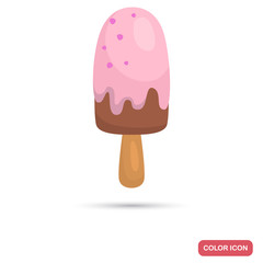 Chocolate ice cream with strawberry glaze clor flat icon