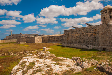 The old colonial castle of San Salvador de la Punta. The Castillo Del Morro lighthouse in Havana. The old fortress Cuba