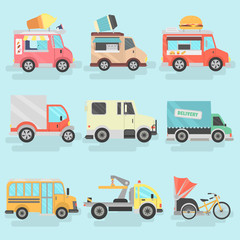 Urban transport units color flat icons set