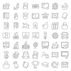 Line school and online education icons set