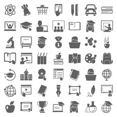 Simple school and online education icons set