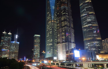 Shanghai Pudong financial district cityscape China.