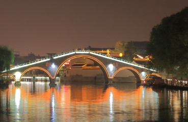 Shangtang historical area and canal night cityscape in Suzhou China