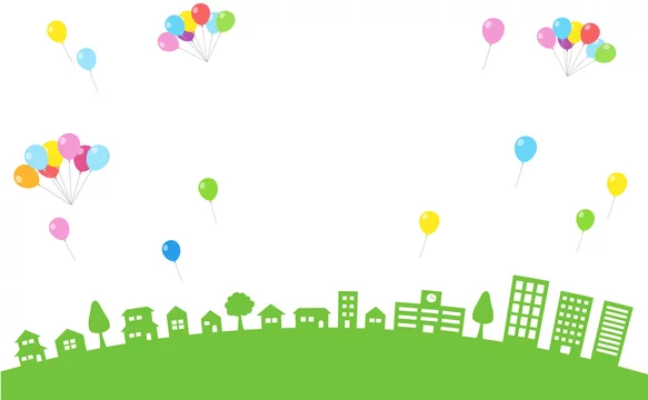 街並みとカラフルな風船 背景素材 Stock Vector Adobe Stock 街並みとカラフルな風船 背景素材 Stock Vector Adobe Stock