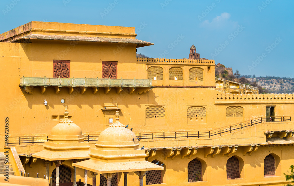 Poster view of amer fort in jaipur. a major tourist attraction in rajasthan, india