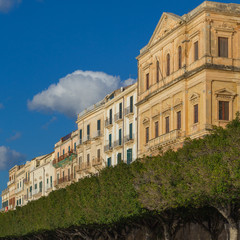 Tree lined promenade: Passeggio Foro Vittorio Emanuele II on the island of Ortygia in Syracuse, Sicily, Italy