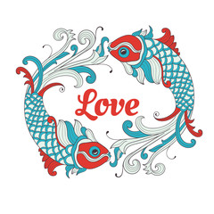 Vector Valentines card with love fishes - 198720587