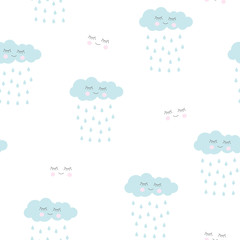 Seamless background from clouds. Lovely children's pattern for decoration. Vector illustration for printing textiles, paper, wallpapers, postcards, printed products.