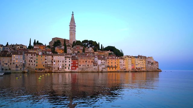 Rovinj , Croatia - Panoramic view of old town of Rovinj skyline in Istria peninsular, Croatia at waterfront street. Rovinj is a popular tourist resort, fishing port and culture travel of Croatia.