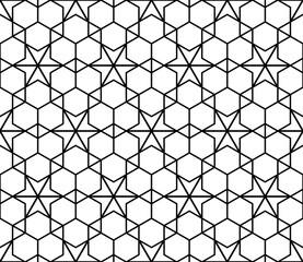 Simple seamless geometric ornament in black and white silhouette.