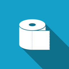 Toilet paper roll icon isolated with long shadow. Flat design. Vector Illustration