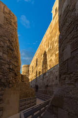 Detail of Maniace Castle (Castello Maniace) at sunset in Ortygia, Syracuse, Sicily.