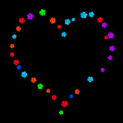 Colorful Bear Footprints. Prints of Paws with Big Claws for Petshop Design or for Goods for Pets. Simple Pattern for Print, Logo or Poster. Vector Confetti Background.