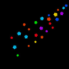 Colorful Bear Footprints. Prints of Paws with Big Claws for Petshop Design or for Goods for Pets. Simple Pattern for Print, Logo or Poster. Vector Confetti Background.