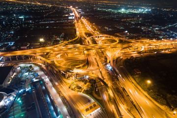 Fototapeta na wymiar Night traffic intersection city road with vehicle movement
