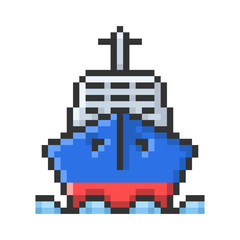 Outlined pixel icon of ship. Fully editable