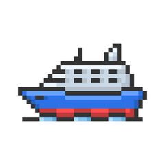 Outlined pixel icon of ship. Fully editable
