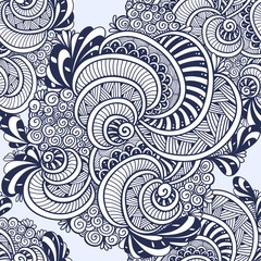 Abstract Zen tangle Zen doodle marine seamless pattern from shells black on white for coloring page or adult coloring books or for decoration T shirt or for print and others