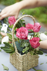 bouquet of flowers in basket