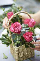 bouquet of flowers in basket