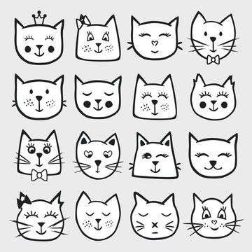 Painted cute vector cat. Creative background for design of cards, covers, textiles, paper, stickers. Children's illustrations for printing.