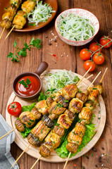 Chicken kebab with mushrooms