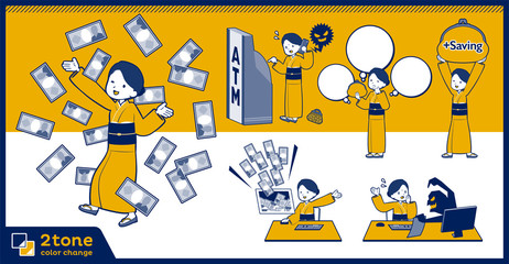 Fototapeta premium 2tone type yellow ocher kimono women_set 12