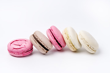 French Colorful Macarons Colorful Pastel Macarons on White Background Pink Brown White Macaron