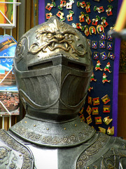 closeup of ancient medieval armor with background