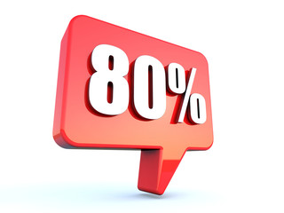 80 percent off sign on glossy red rectangle bubble on white background